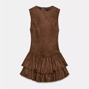 Zara ruffled faux suede short dress